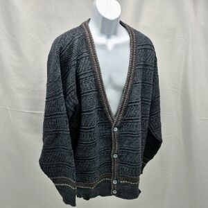 Vintage 90s Cambio Italia Men 2X Wool Blend V-Neck Cardigan Sweater Grandpa Core